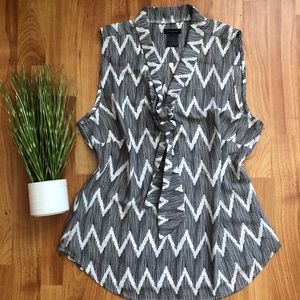 Ann Taylor Zig Zag Tie Front Sleeveless Blouse